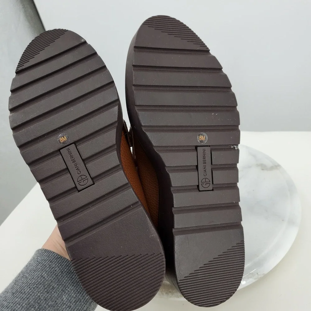 Giani Bernini Mayaa Lug-Sole Brown Leather‎ Horse Bit Loafer Shoes 8 Prep